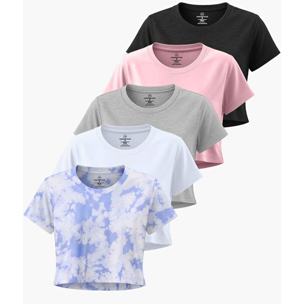 5 Pack Women's Dry Fit Crop Top Workout T Shirts Short Sleeve Athletic Gym M